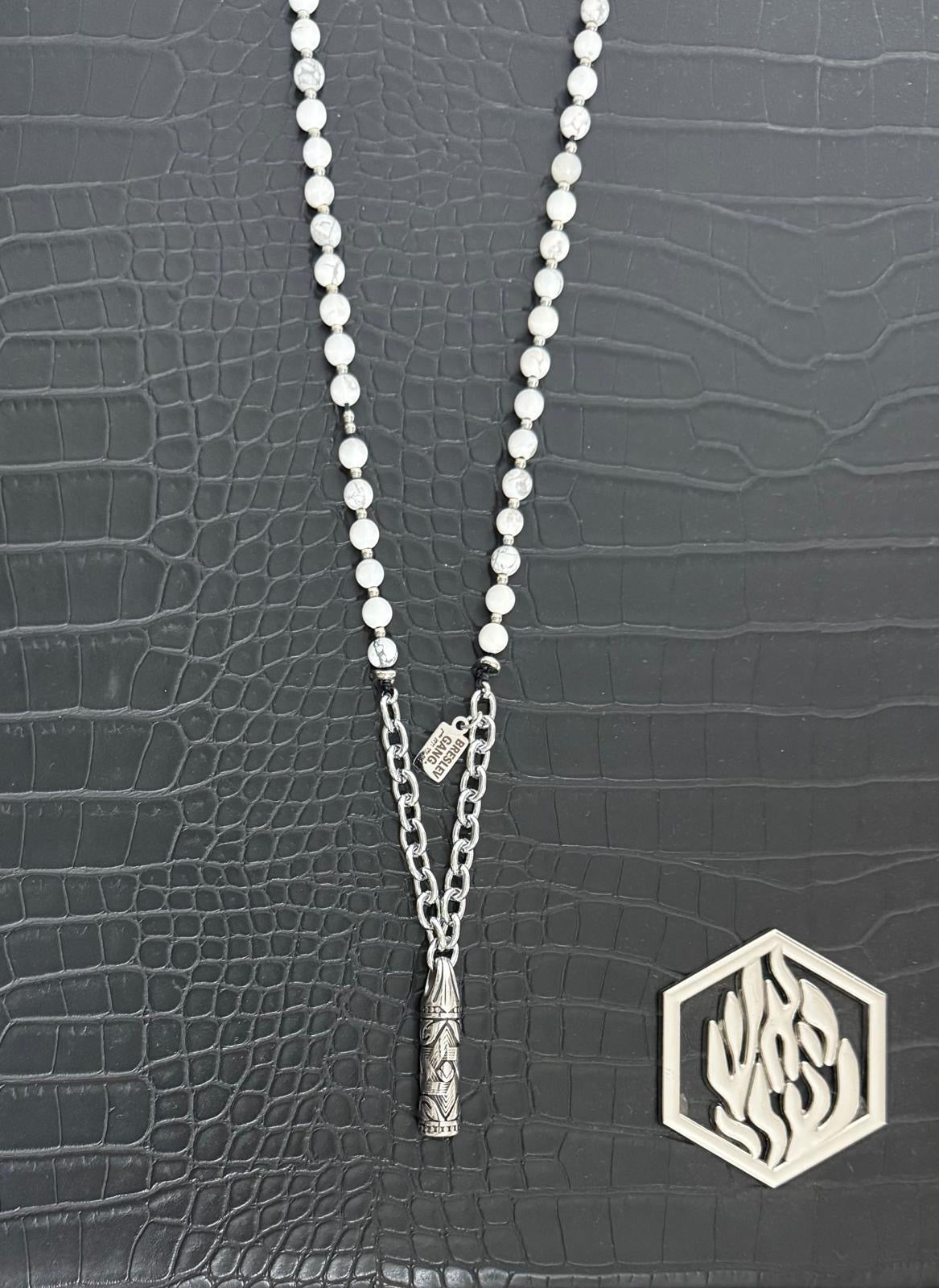 Mezuzah Maguen with white marble beads