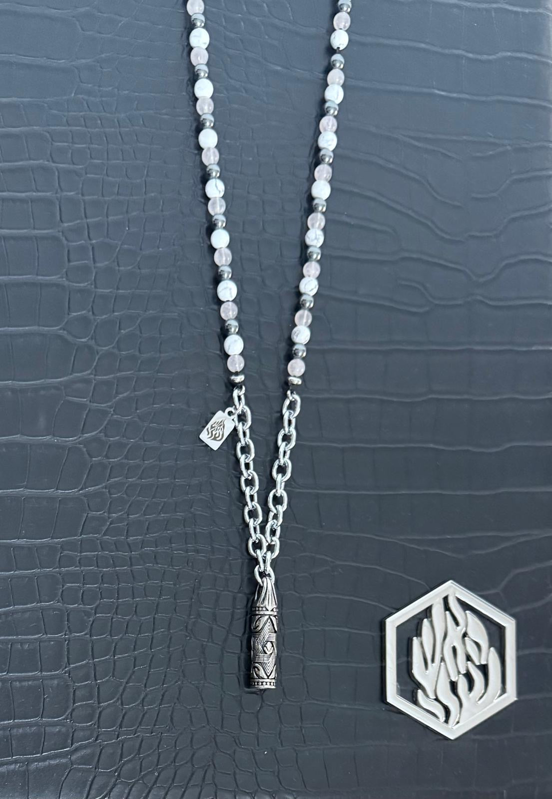 Mezuzah with beads, White & Grey