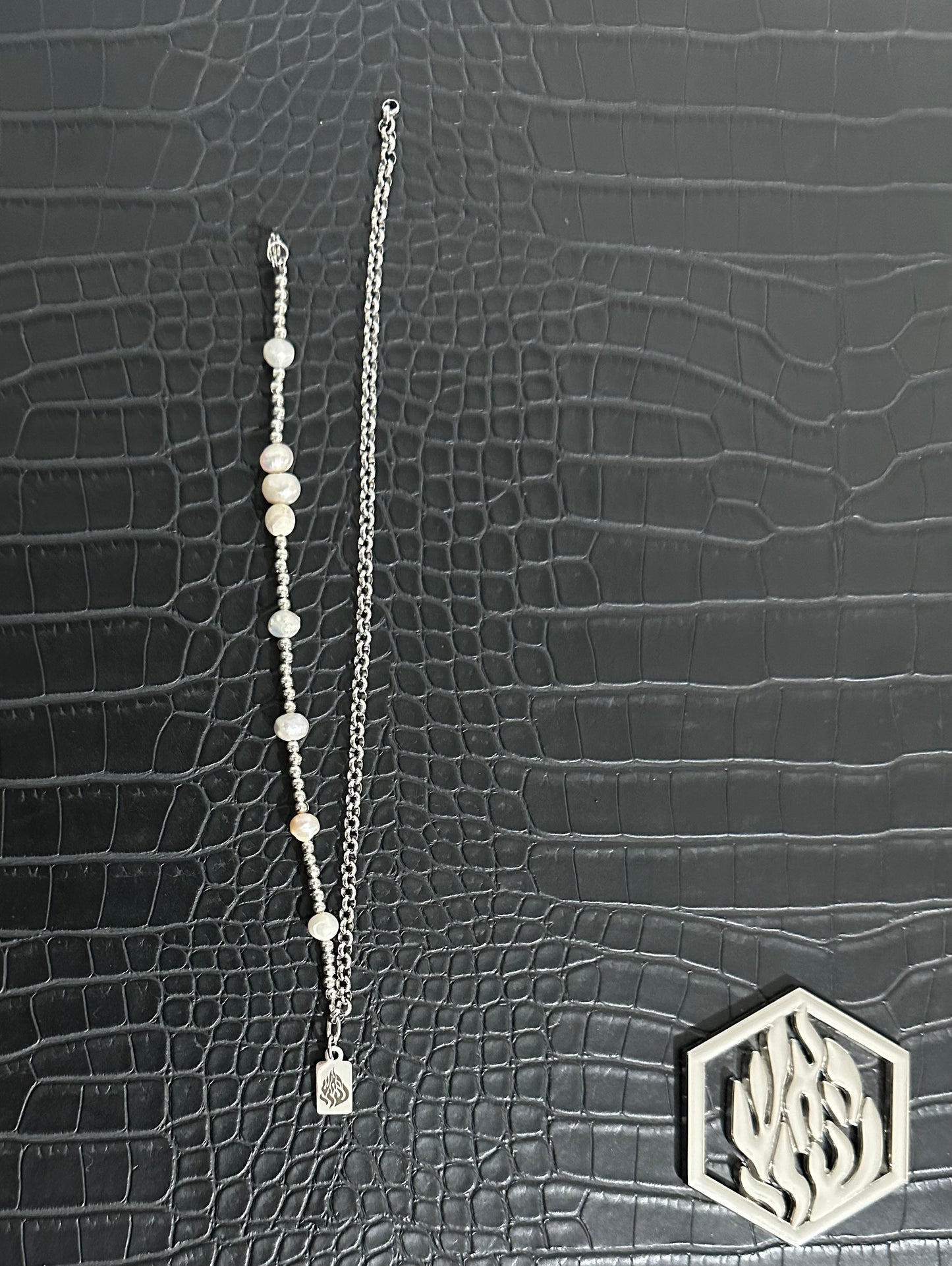 Bracelet double chaîne + perles blanc - perles de culture