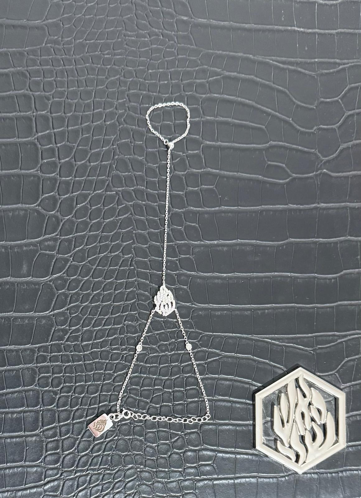 Silver flame hand bracelet