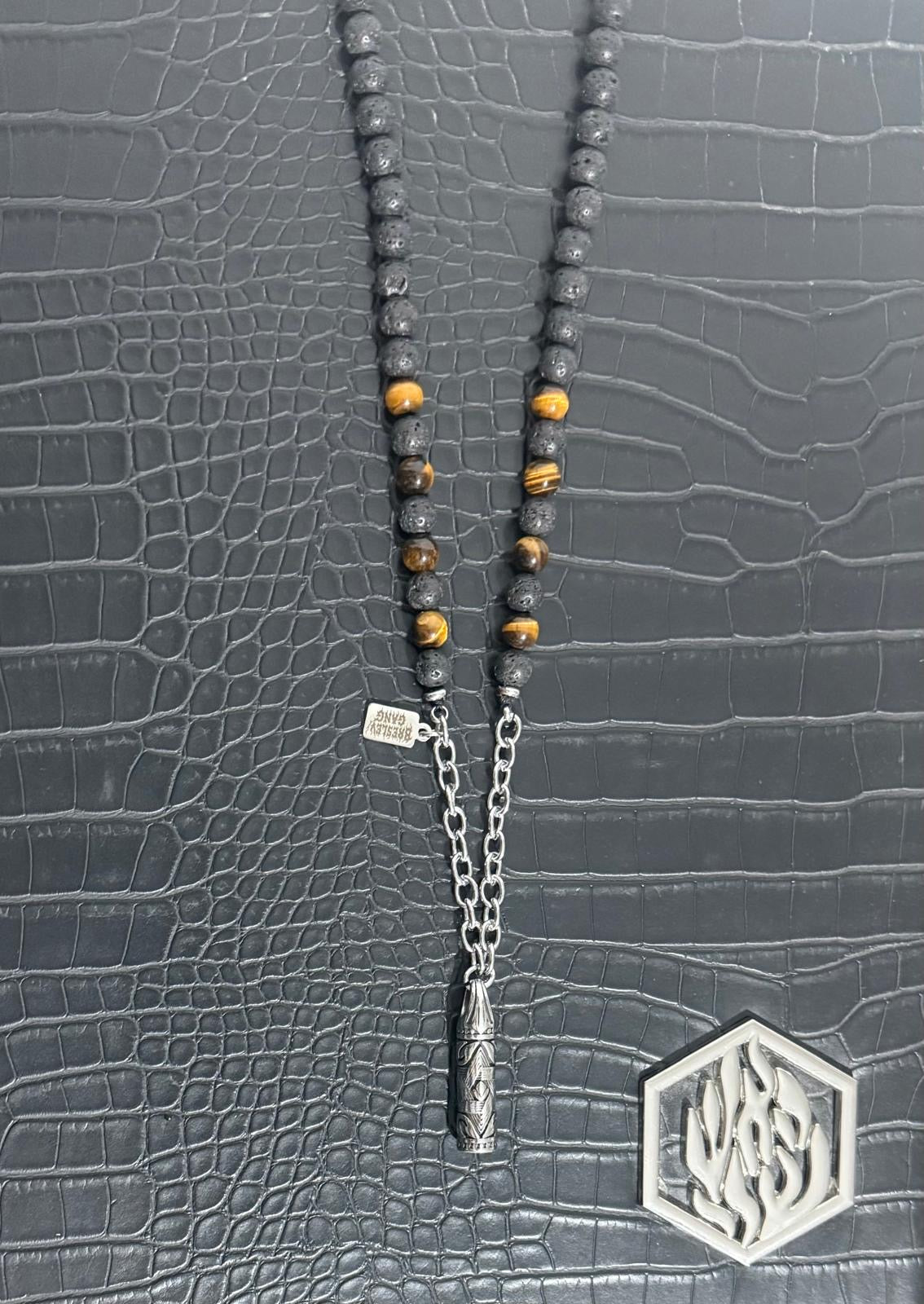 Mezuzah maguen with beads Black And Camel