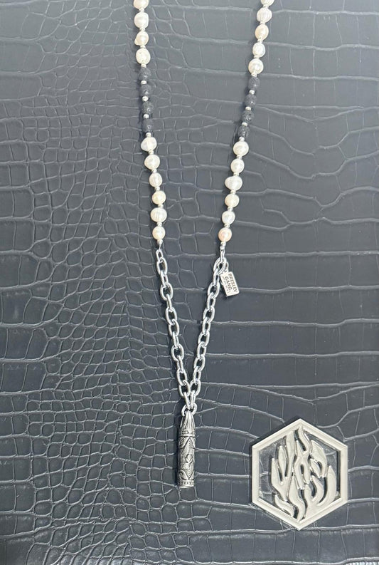 Mezuzah Maguen with beads, White and Black