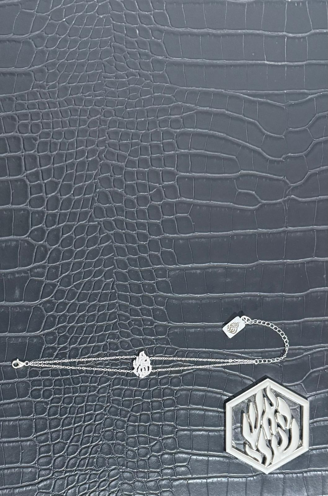 Double diamond flame silver bracelet