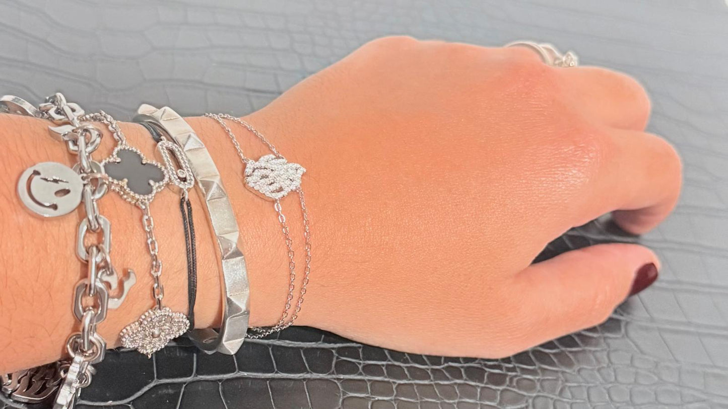 Double diamond flame silver bracelet